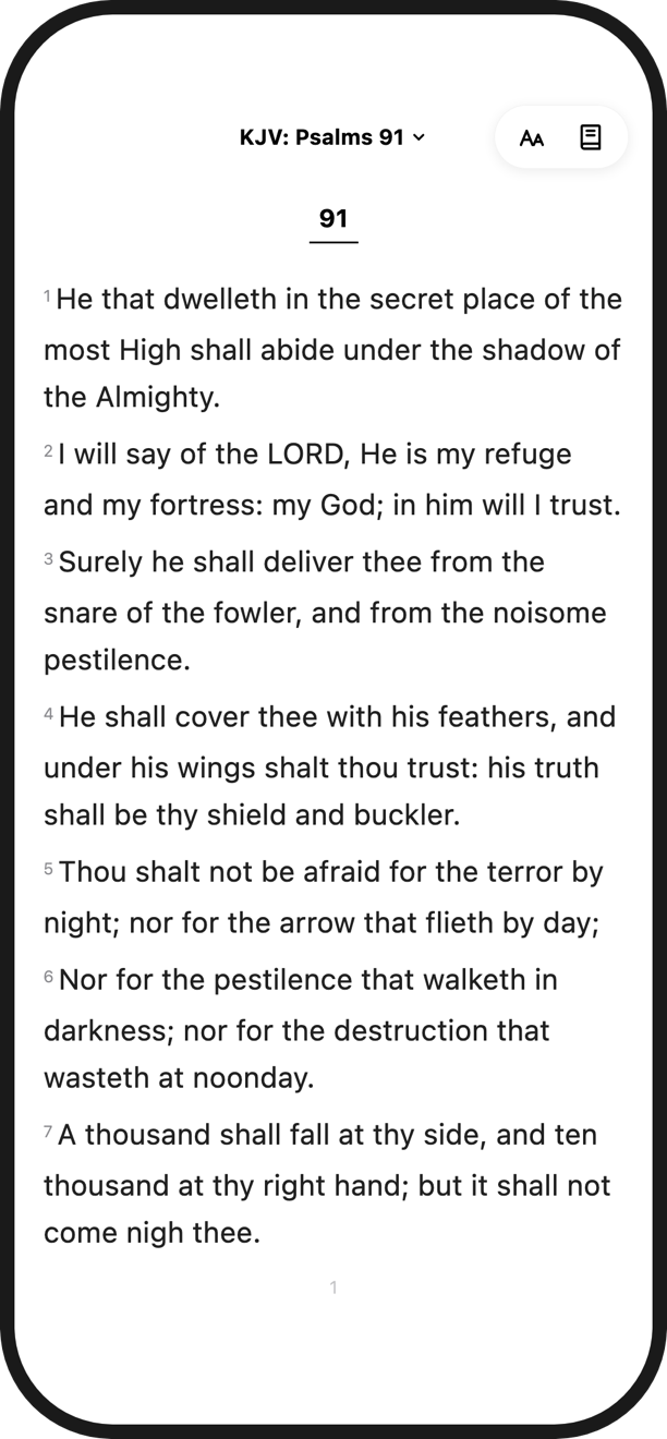 WithHim reader showing Psalm 91 in the King James Version