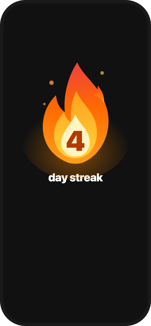 WithHim daily streak screen showing a 4-day streak flame